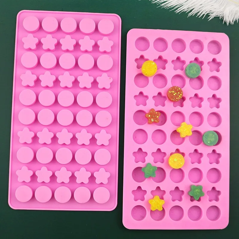 Silicone 50 Round Pentagram Chocolate Insert Candle Sugar Flipping Drip Gum Biscuit Mold Jelly Pudding Mold