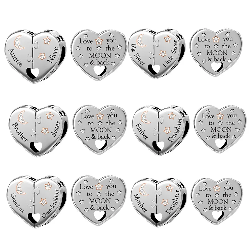 Fit Original Pan Charms Bracelet 925 Sterling Silver Auntie Niece Big Little Sister Bead for Women Jewelry Making