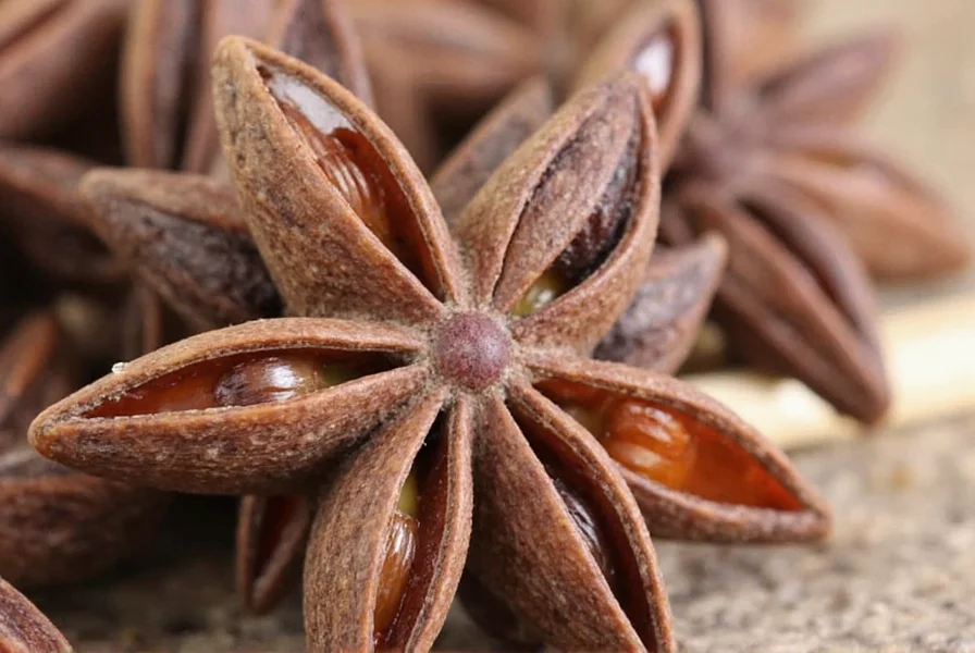 Star anise infused in simmering broth with vegetables showing aromatic steam