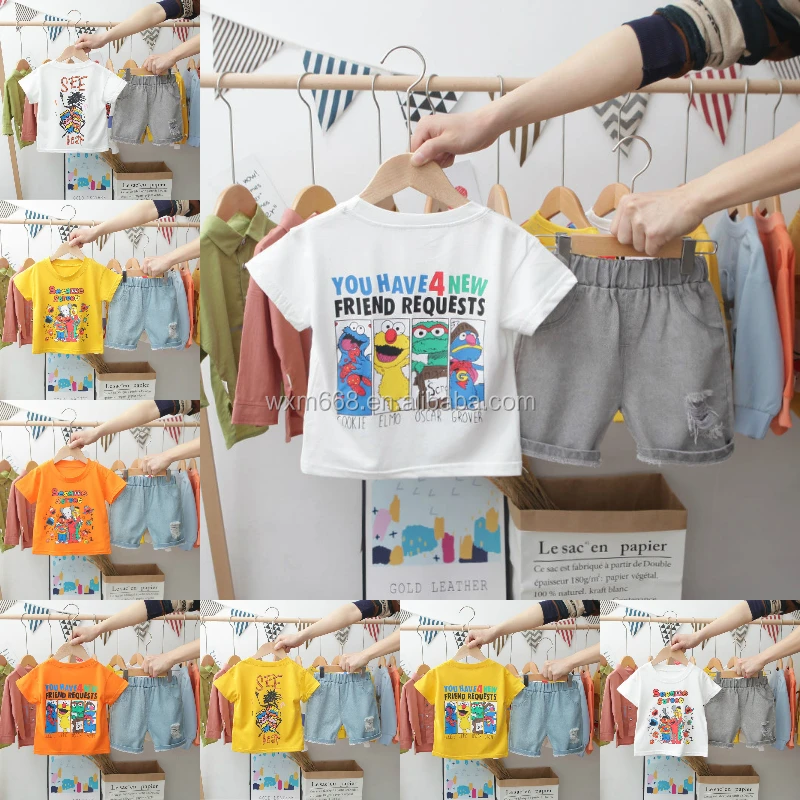 

Wholesale cartoon print children's suit boys summer suit children's short-sleeved shorts suit