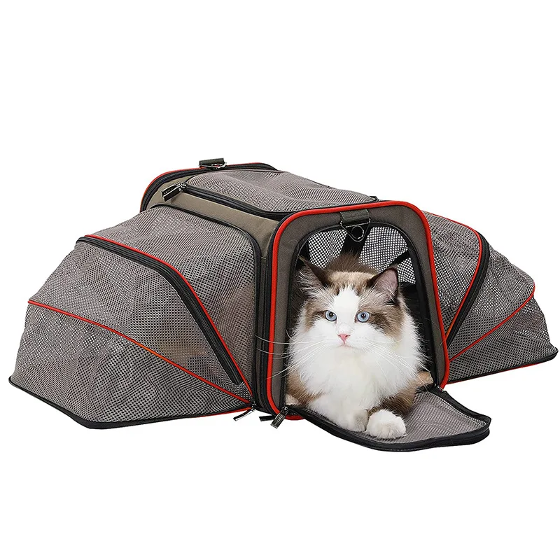 

New Portable Cat Bag Breathable Double Expansion Pet Bags Folding Cats Cage Out Expandable Dog Handbag