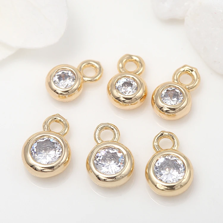 

Simple Design Jewelry Accessories Inlaid Zircon 14K Gold Plated Round Shape Charm