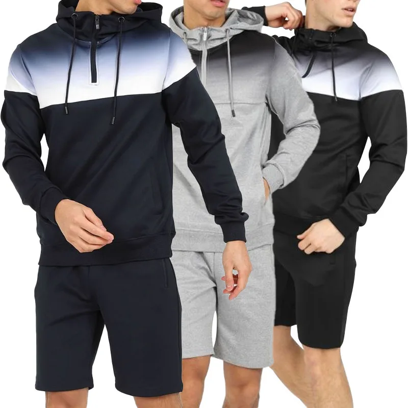 

New Fashion Summer Sports Gradient Hoodies Tracksuits Long-Sleeved Sweatsuit 2021 Men's Casual Men Shorts Two Piece Set