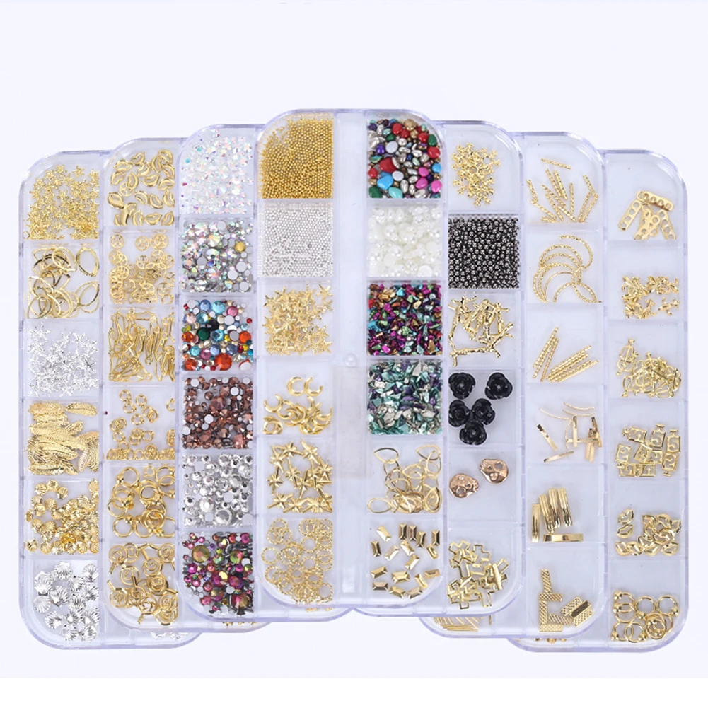 

IMAGNAIL 28 Boxes 12 Design Kit Gold Color 3D Metal Alloy Rivets Nail Charm for Nail Art Crafts Resin DIY