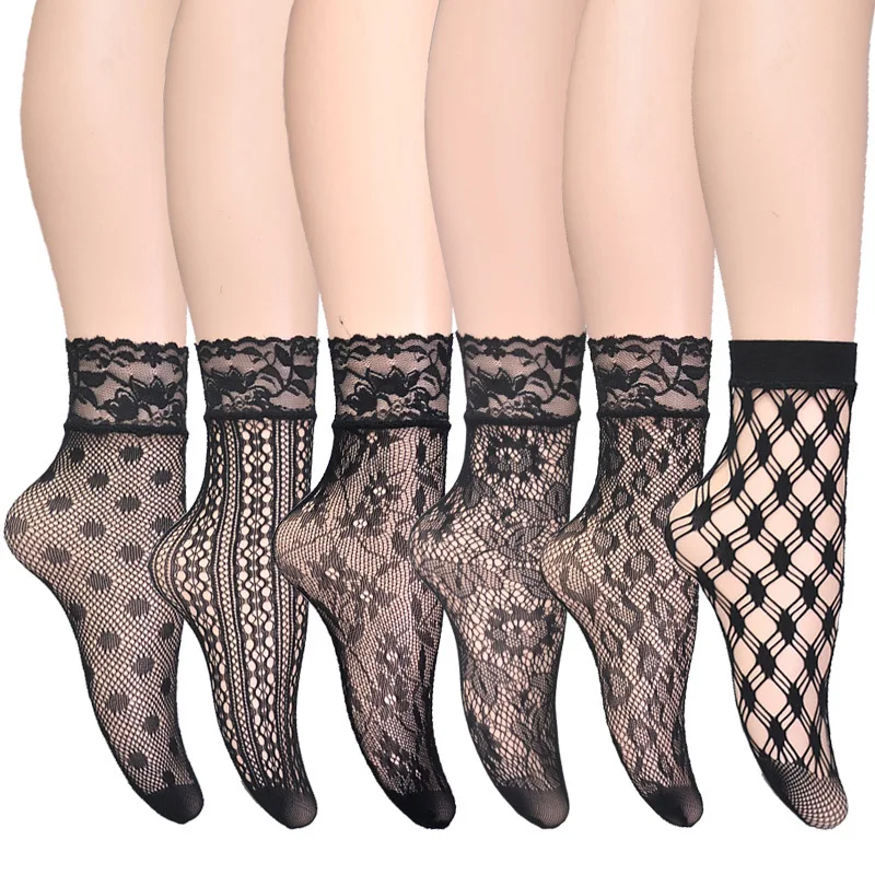 

Sexy womens fishnet lace black short ankle socks for women