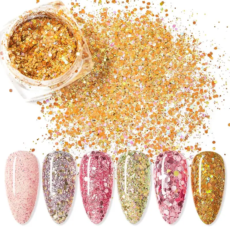 

6pcs Colors / Set High Quality Acrylic Custom Colored Private Label Nail Glitter Powder, 6colors a set