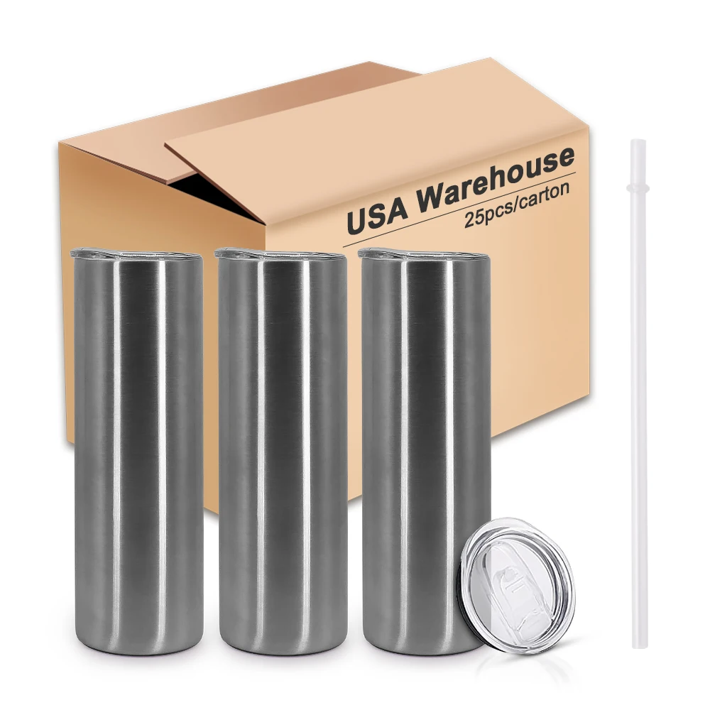 

US warehouse Wholesale 20oz 30oz double wall skinny tumbler stainless steel sublimation silver tumblers