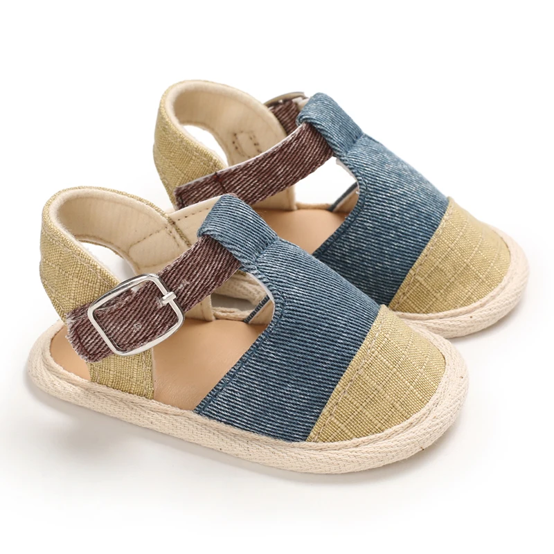 

New arrival canvas upper Patchwork anti-slip 2 year old baby shoes baby boy sandals