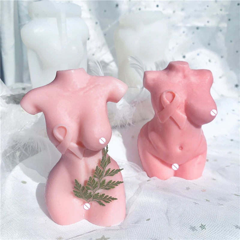 

Cement Pink Ribbon Women's Shape Scented Soy Human Naked Curvy Silicon Body Candle Molds