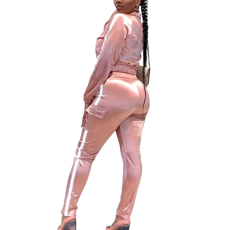 
Jogging suit two piece set womens sports reflective tracksuit 