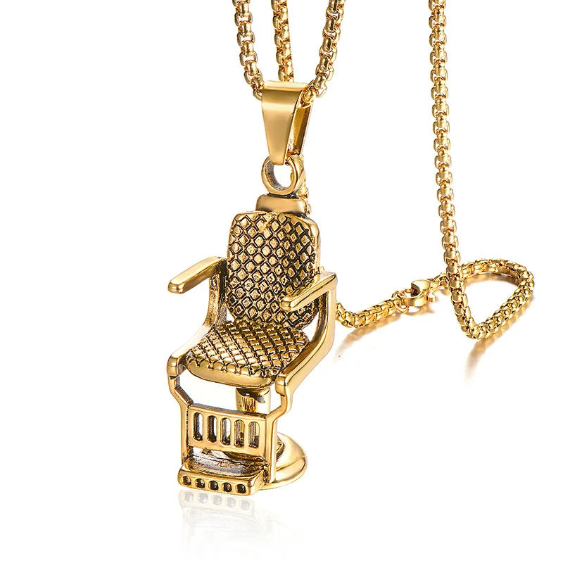 

Punk Titanium Stainless Steel Mens Barber chair Pendant Jewelry Necklace For Men, Silver,gold