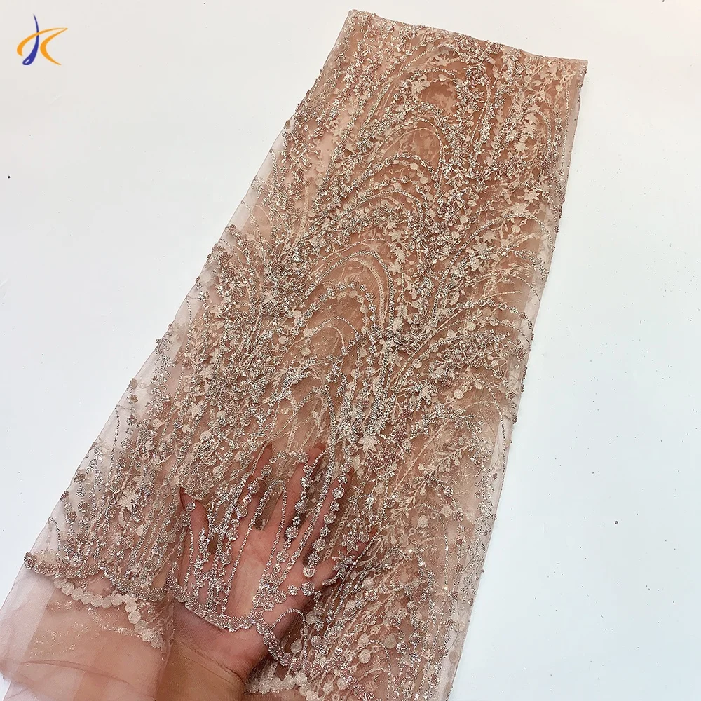 

New glitter lace mesh fabric beautiful Pattern High Quality Glitter beaded Tulle Lace Fabric for wedding dress, Customized color