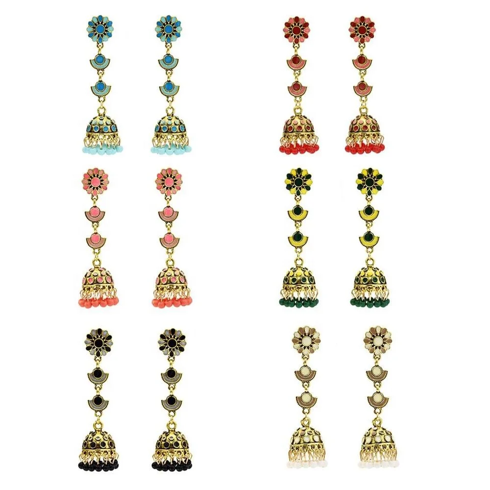 

Showfay 2020 Retro Indian Bollywood Kundan Jhumka Jhumki Drop Earrings Gypsy Fashion Jewelry, As photos show