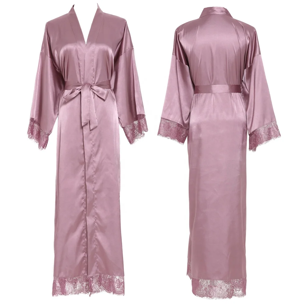 

long lace robe Bridal silk satin robe Custom made women robe L003, Many colors