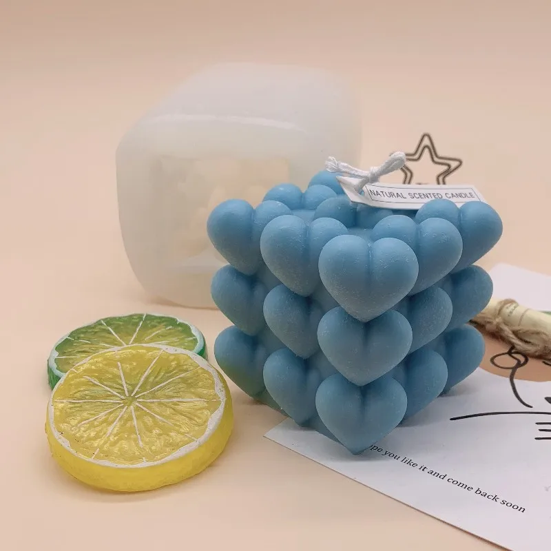 

Hot Selling 3 Layers of Love Cube Handmade DIY Birthday Holiday Lovely Decoration High Quality Candle Silicone Mold, White