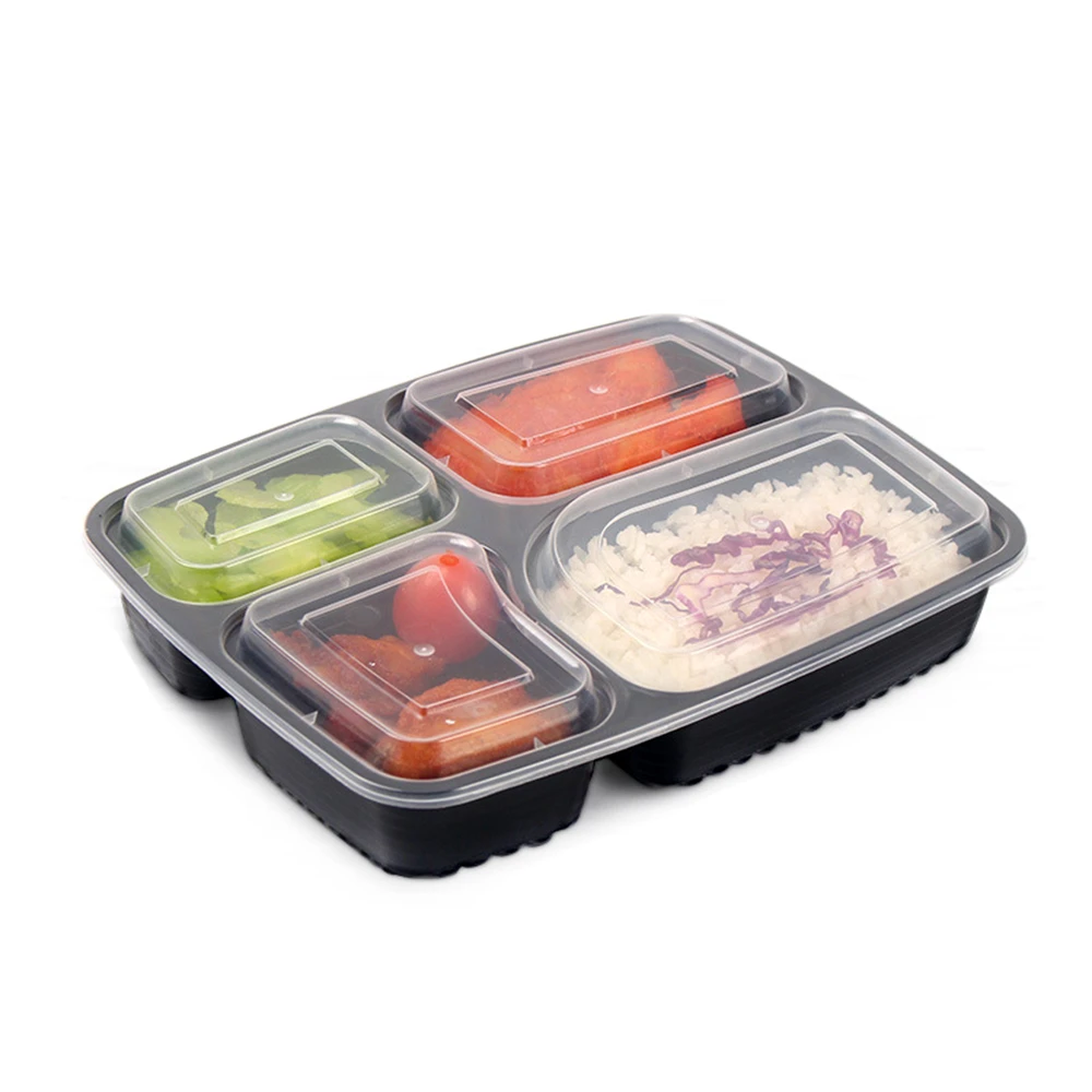 

Amazon Top selling BPA free plastic bento lunch box 4 compartment disposable food container, Black/green/orange