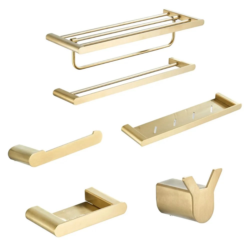 Modern Bathroom Round Brushed Gold Stainless Steel Accessory Set Buy