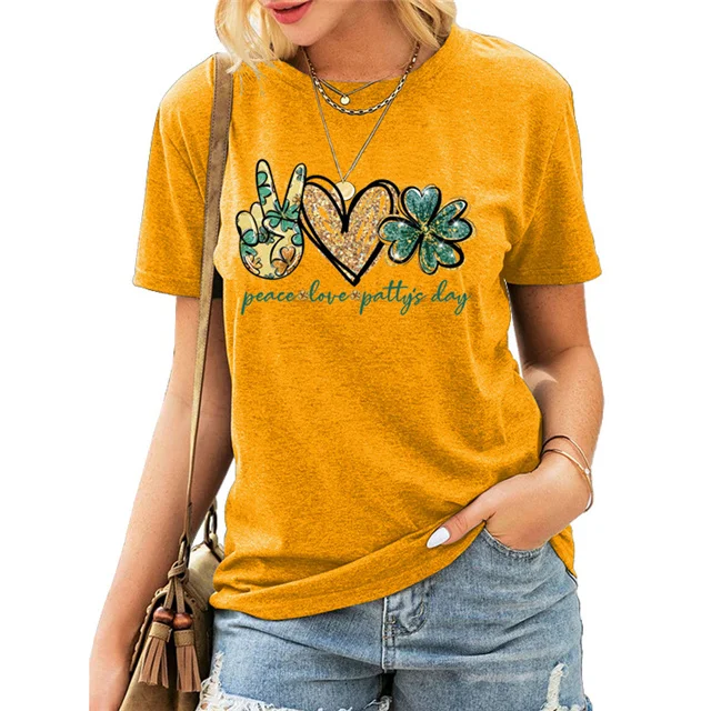 

Summer Solid Color Fashion Print Simple Short-sleeved T-shirt Women, Picture color