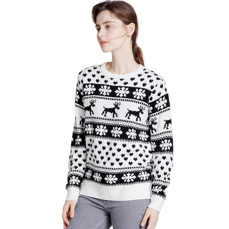 

Custom Winter Design Woman's Knitted sweater pullover reindeer jacquard ladies Knit jumper Funny Ugly Christmas sweater