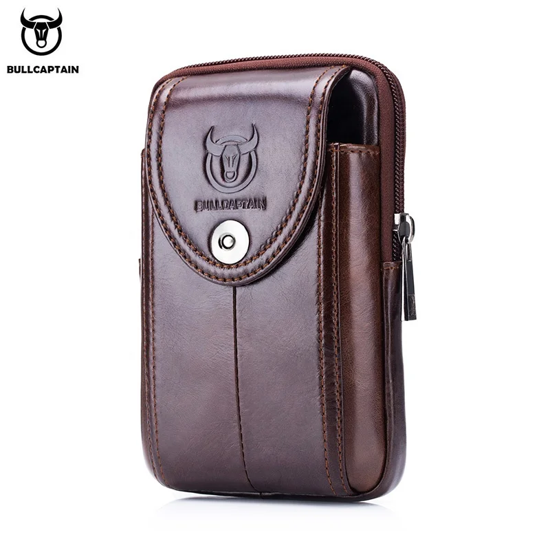 

BULLCAPTAIN leather waist bag for man fanny packmolle phone waist bags belt bag