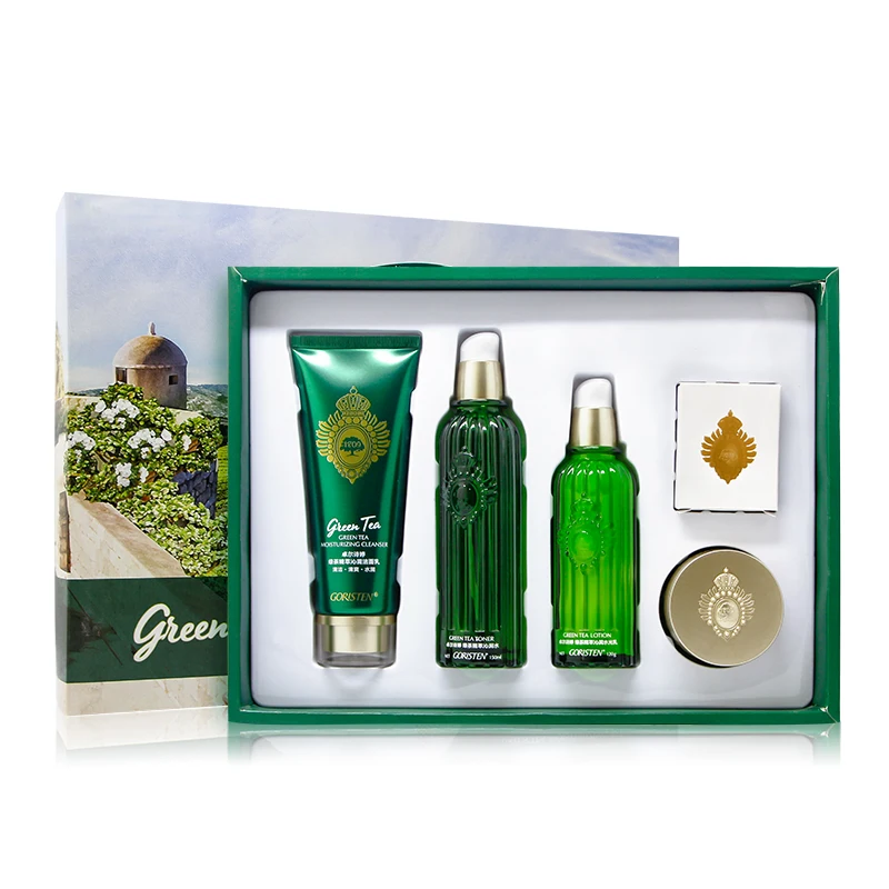 

OEM Make Your Name Logo Private Label Hydrating Deep Cleaning Anti Wrinkle Green Tea Moisturizing Set, Transparent+white