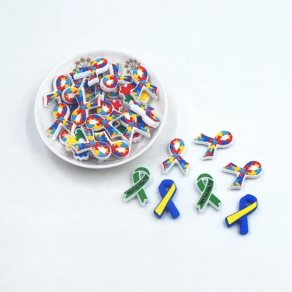 

Good Selling Bpa Free Safe DIY Jewelry Chewing Autism Ribbon Silicone Focal Beads For Beadable Pen