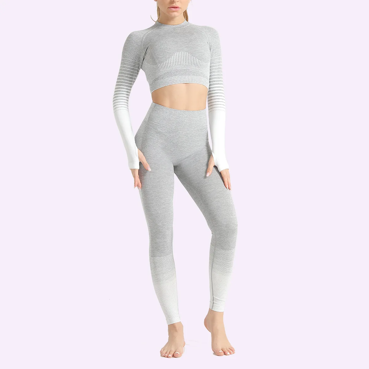 

High Quality Women Gym Fitness Sexy Workout Seamless Yoga Sets Quick Dry Stripe Knitting Mention Hip Elasticity Women Yoga Suits