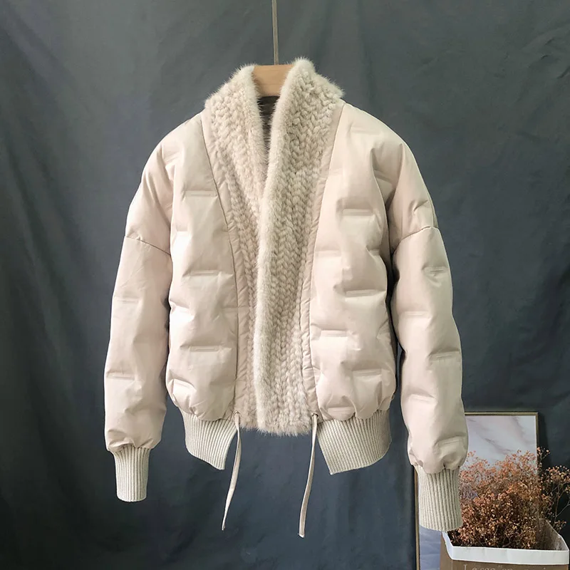 

OFTBUY 2021 New Winter White Duck Down Down Jacket Women Coat Real Natural Weave Mink Fur Collar Loose Luxury Warm Outerwear