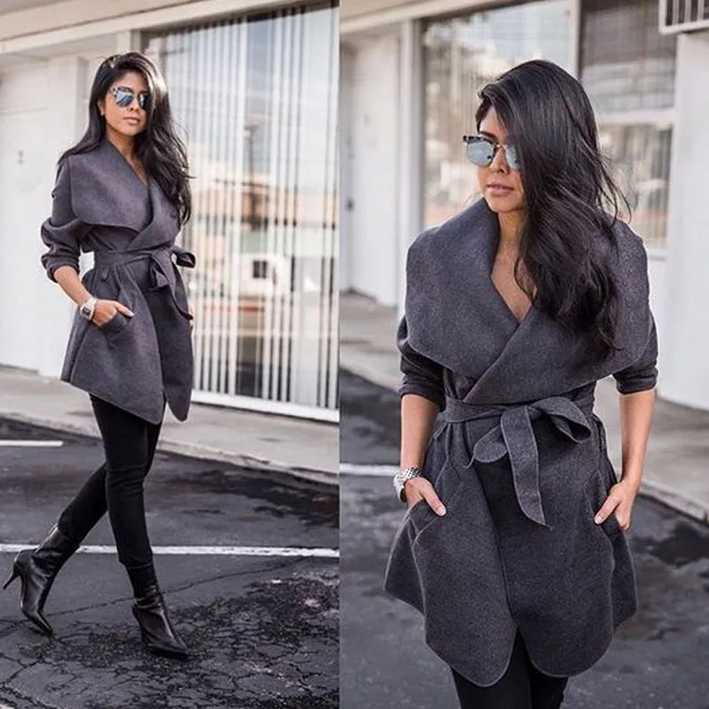 

Women's Jacket Lady's Knit Cardigan Coat Waist Slim Solid Color Irregular jacket With Sashes