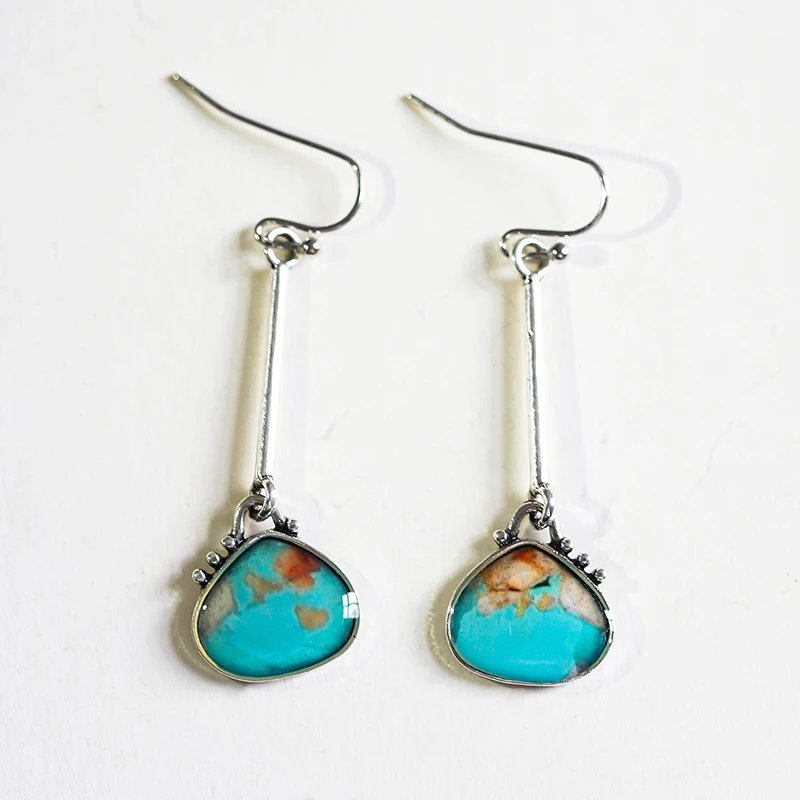 

Fashion Lock Shape Ear Pendants Long Colorful Turquoise Dangle Earrings, Silver