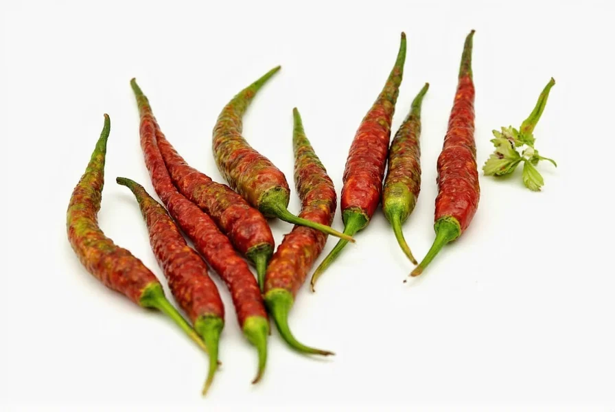 Bunch of dried bird chiles hanging in a kitchen