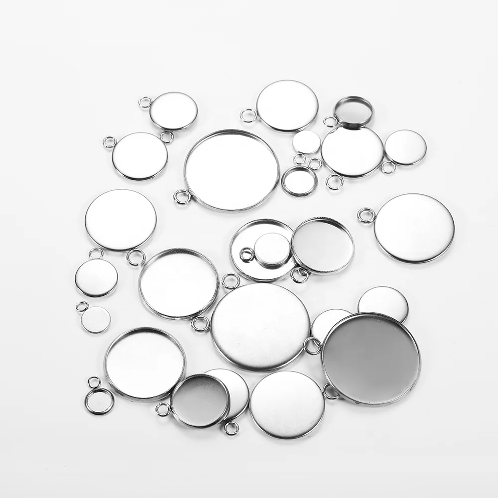 

20pcs/lot 6 10 14 18 25mm Stainless Steel Cabochon Base Tray Bezels Blank Setting For Bracelet Pendant Jewelry Making Supplies, As picture