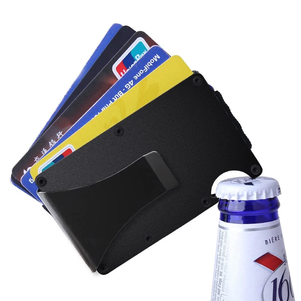 

X-WORLD Aluminum RFID Blocking Slim Wallet with Bottle Opener Design Minimalist Pocket Money Clip Card Holder Metal Wallet