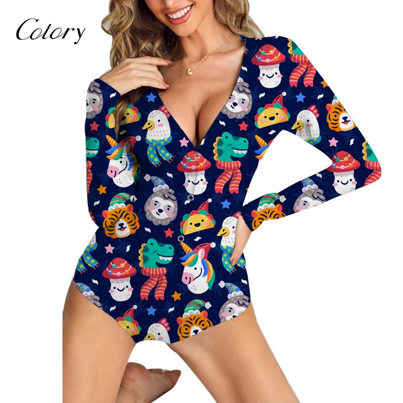

Colory Sexy Women Long Sleeve V-neck Pajamas, Picture shows