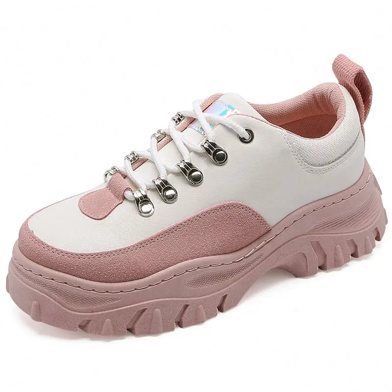 

Women Sport Shoes 2020 PU Shoes Thick bottom Casual Shoes Women Breathable For Women Sneakers, White/pink/black/white-black