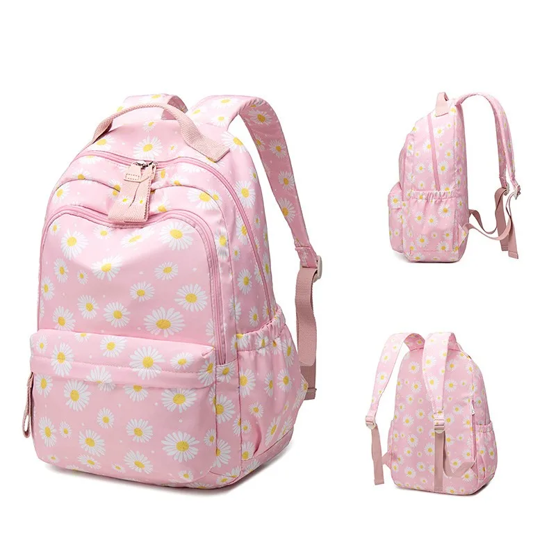 

2021 OEM Bookbag Trend Daisies Print Design Bagpack Cute Kids Teenage Women College Backpacks High School Bag For Teen Girls, Customized color