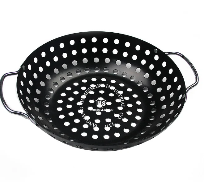 

Non stick black painting bbq grill roasting pan stainless handle for vegetable roasting dishwasher, Golden/black/any panton color