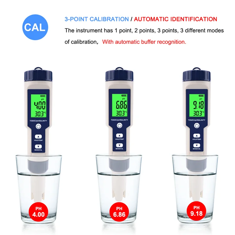 Digital portable 5 in 1 TDS/EC/PH/Salinity/Temperature Meter  water quality test pen Multifunctional waterproof salinity meter