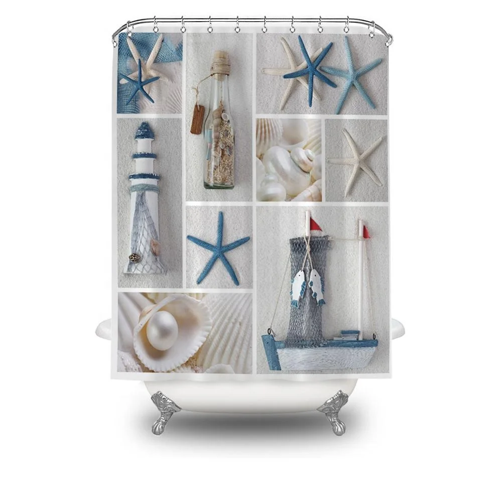 

Hot sale Blue starfish 3d decor fancy bath modern fashion shower curtain for bathroom