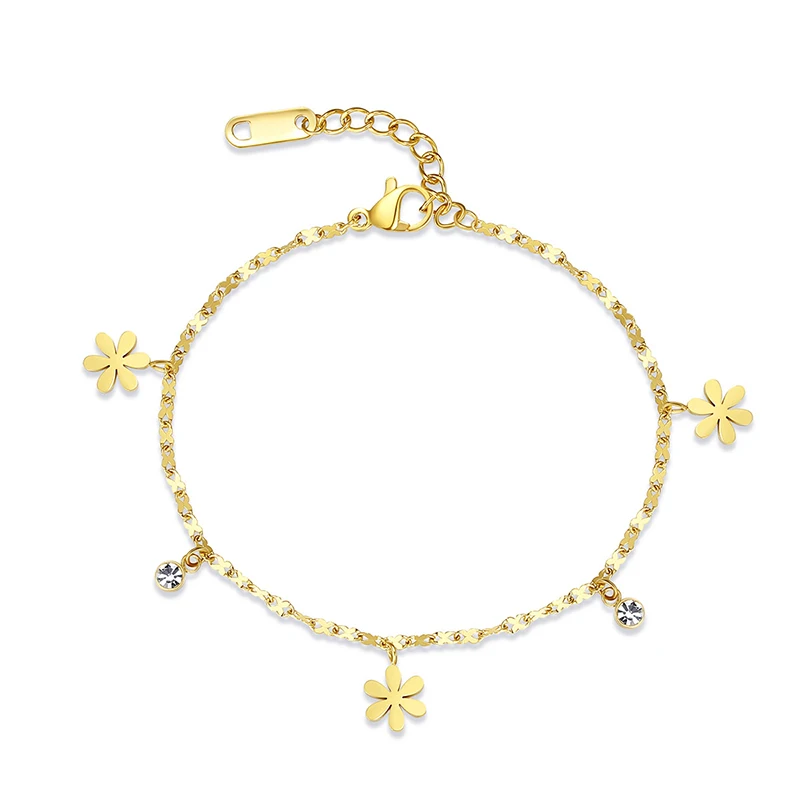 Waterproof Stainless steel Jewelry Korean Style Gold Plated Thin Chain Flower Bracelet