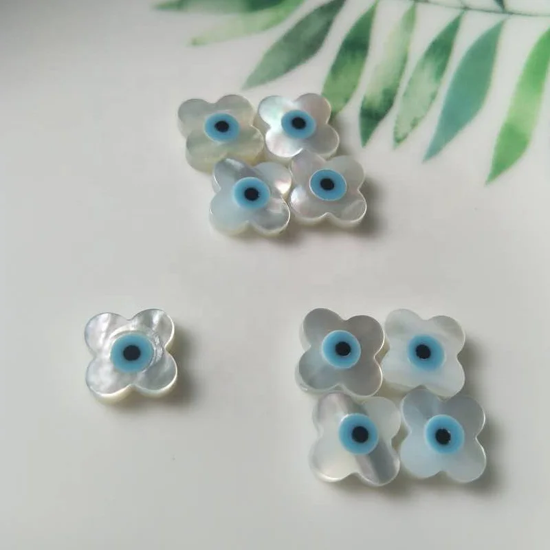 

Hot MOP shell evil eye white mother of pearl four leaf clover beads for jewelry making accessories