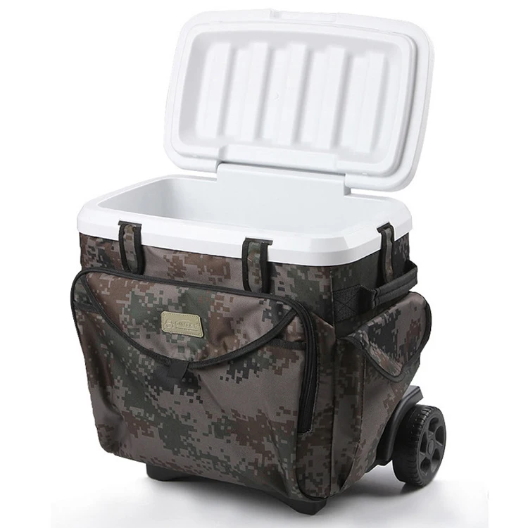 

PP neutral carton 38L fishing cooler box ice camping cooler with wheels and hand lever