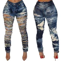 

Women Clothes Vendor 2019 new arrival fashion chain ripped jeans women