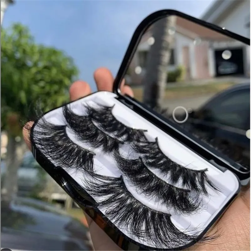 

25mm 27mm eyelash vender long thick extra fluffy brand mink eyelashes for women with eyelash light case, Natural black