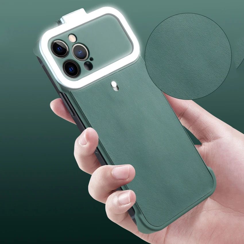 

Wireless charging square selfie flash makeup flip led ring light camera phone case for iphone case for iphone 12 case