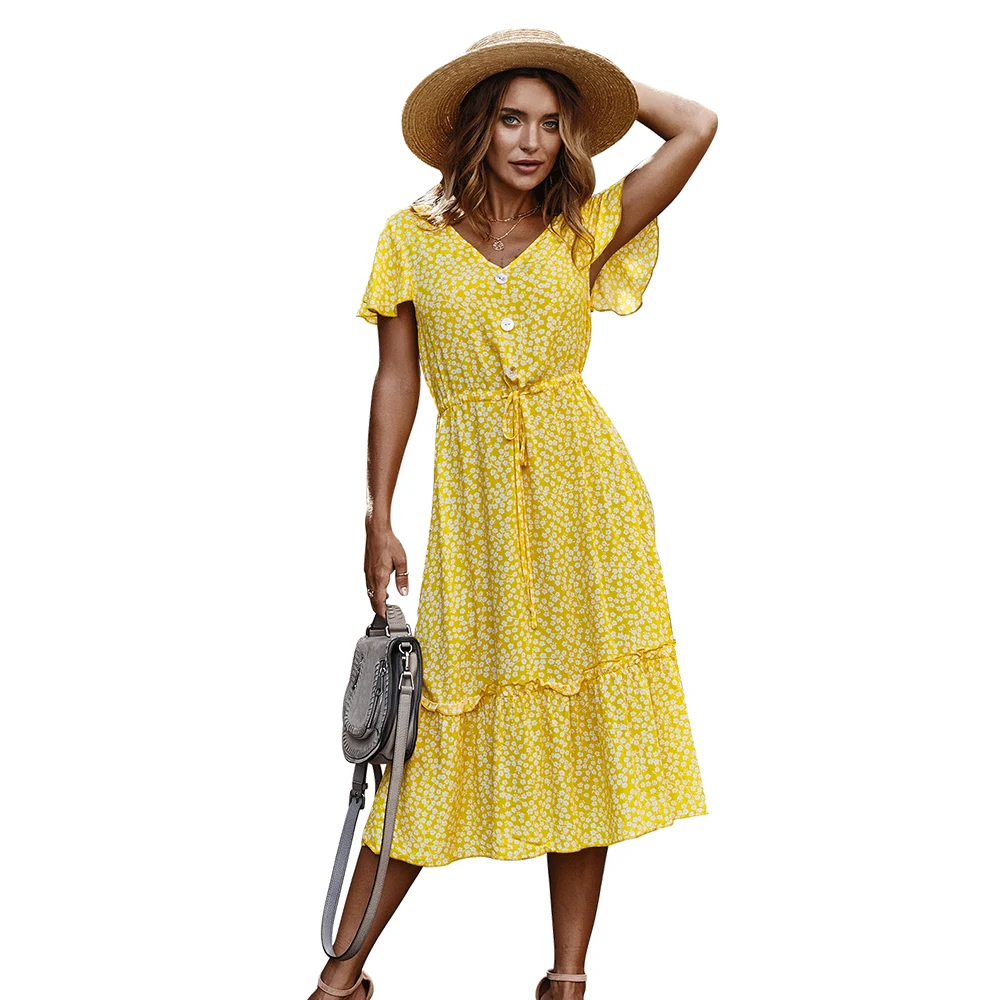 

MUTONGYI Wholesale Bodycon Dresses Woman Summer Dresses Printed Floral Flared Short Sleeve Dress, Multi