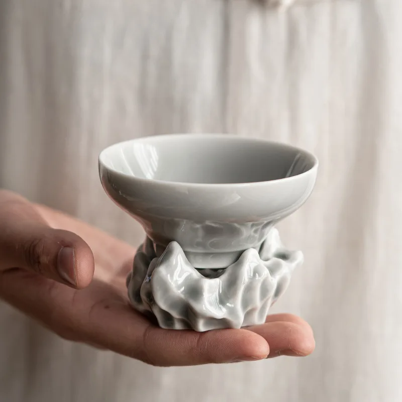 Japanese-style Ice Gray Glaze Dried Stone Filter Set Ceramic Tea Filter Stainless Steel Tea Strainer Tea Compartment