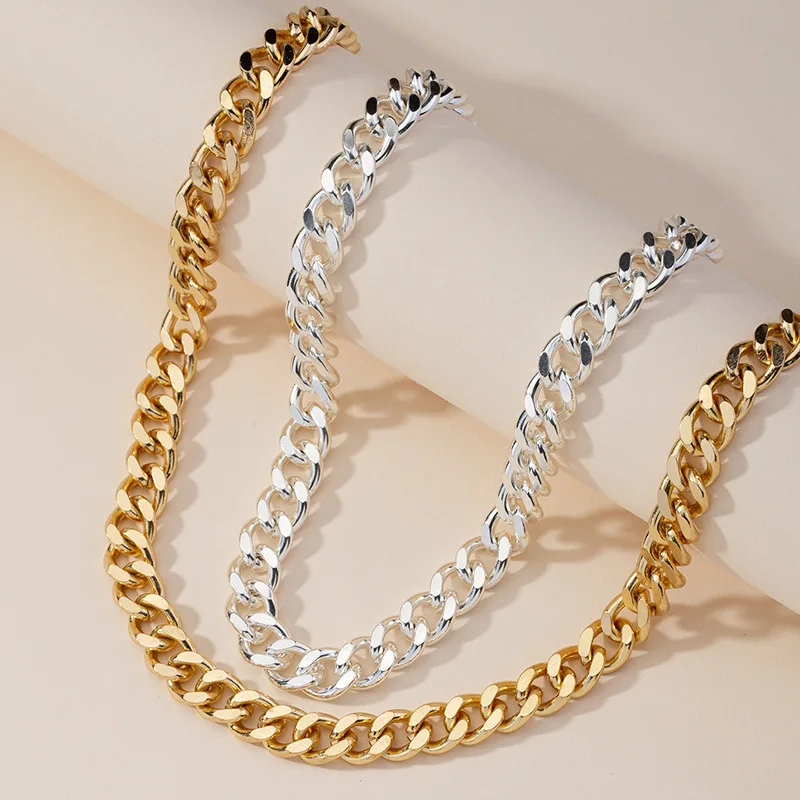 

Simple Style Silver Gold Plated Cuban Link Chain Necklace Long Chain Necklace