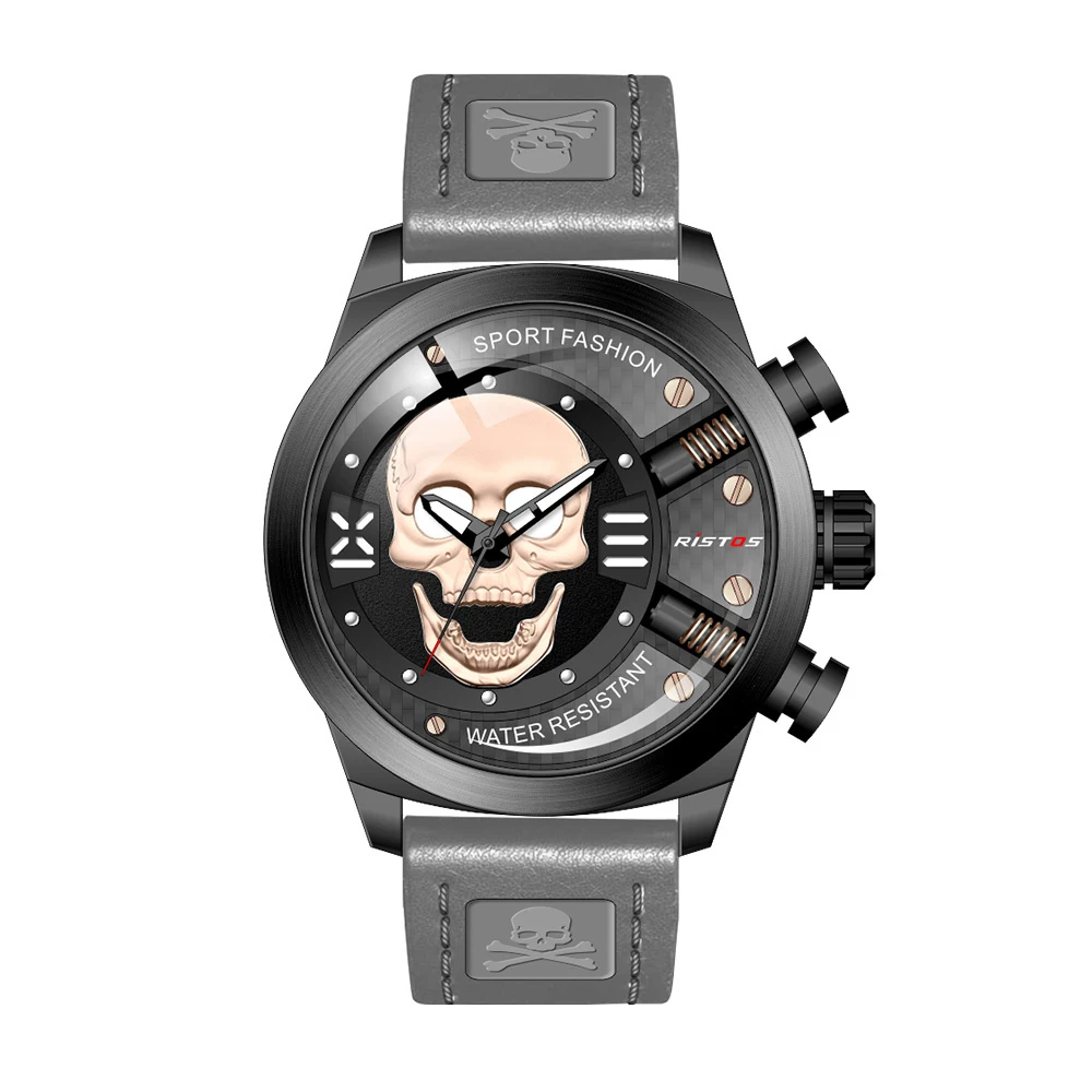 

RISTOS 9439 hot sale movement skeleton quartz watch fashion men leather band wristwatch, 1 colors
