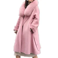 

QIUCHEN- QC5072 hot sale fashion wool cashmere women coat with fox fur collar